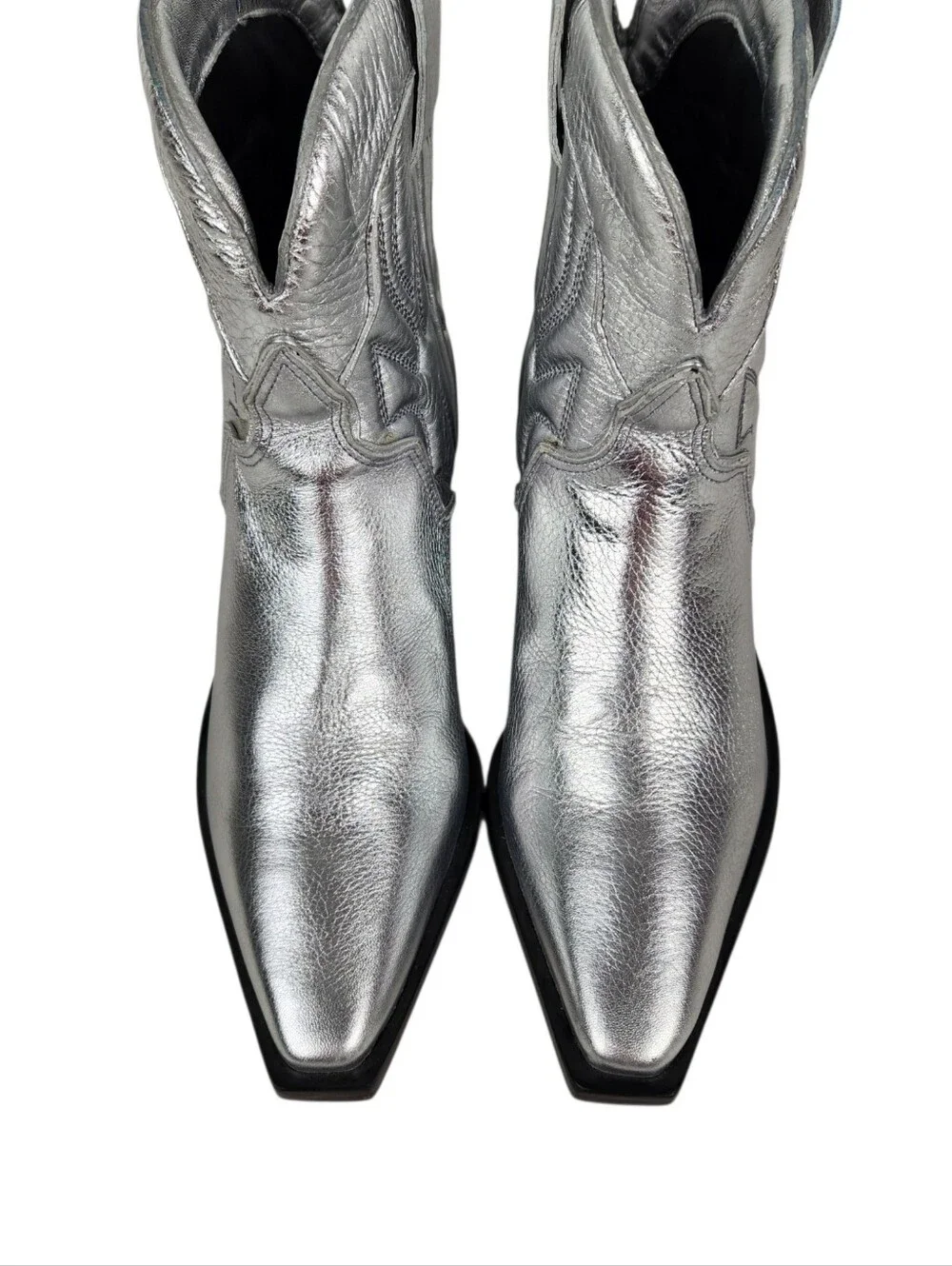 Reformation Otto Mini Silver Metallic Leather Western Boots Womens Size 7.5